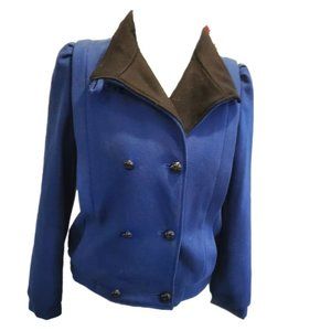 Vintage 80s Womens Blue Wool Peacoat Bomber Jacket Lined Size Double Breasted Sm